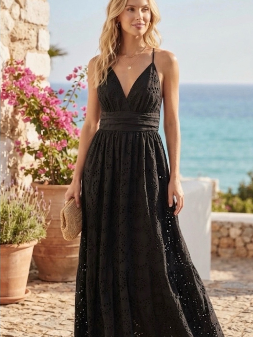 Young Fabulous & Broke Black Eyelet Spaghetti-Strap Maxi Dress
